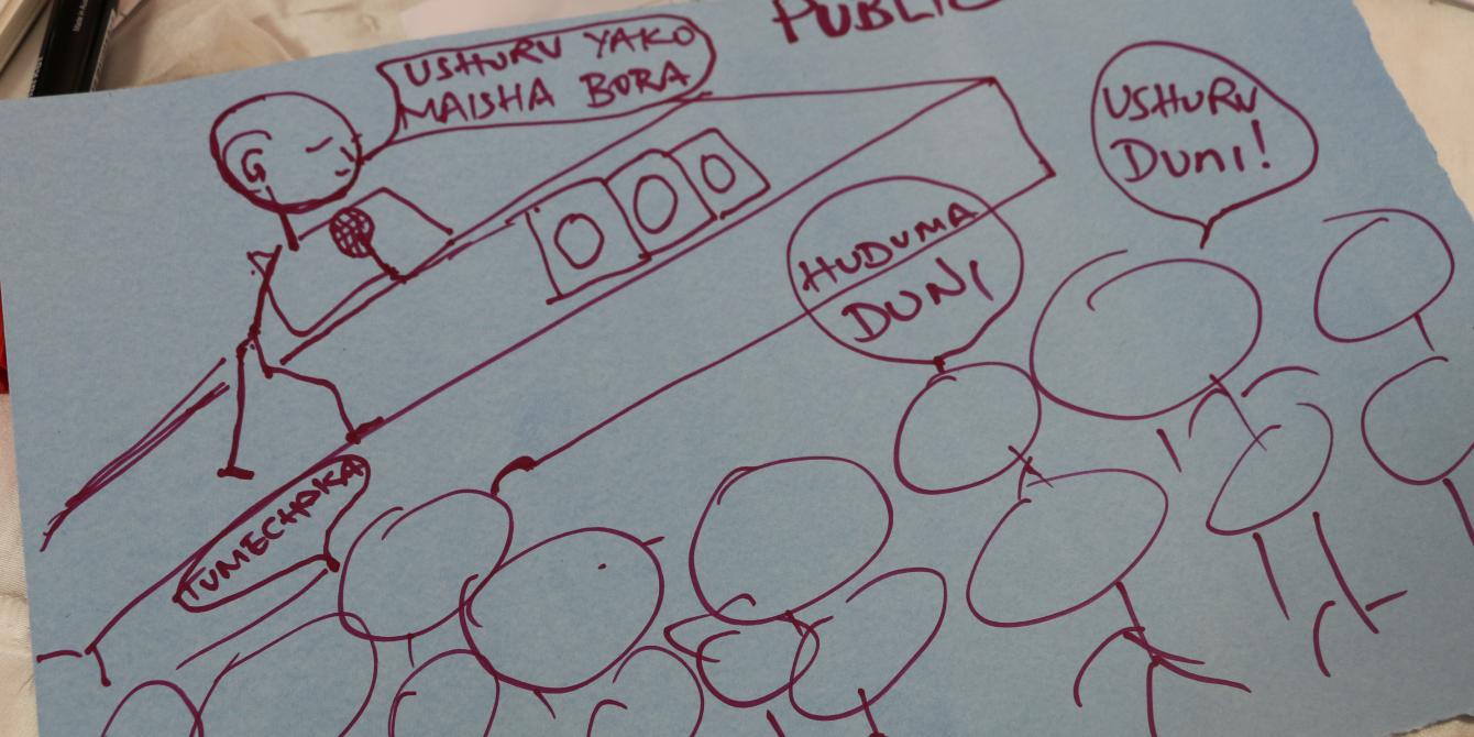 Team illustrating accountability in project implementaton during a workshop- Photo credit: Joyce Kabue/Oxfam Team illustrating accountability in project implementaton during a workshop- Photo credit: Joyce Kabue/Oxfam